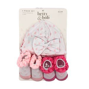 Betty & Bob Pink and White Beanie with Ruffle & Bow Accents | 0-3 Months